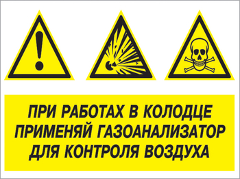 Кз 80 при работах в колодце применяй газоанализатор для контроля воздуха. (пленка, 400х300 мм) - Знаки безопасности - Комбинированные знаки безопасности - . Магазин Znakstend.ru